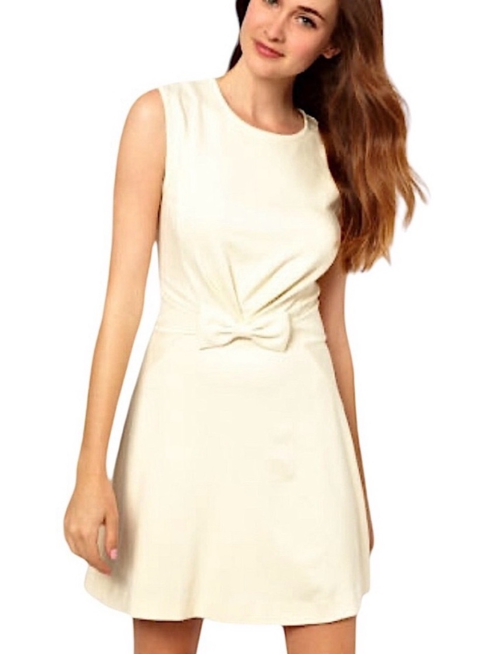 Ted Baker Ivory Sleeveless Knit Bow Front A-Line Cocktail Dress 3 (US 8)